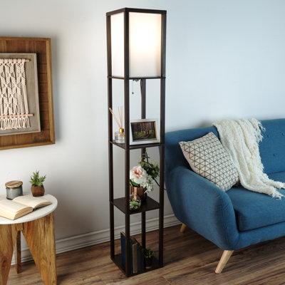 Edmundson 62.75"" Column Floor Lamp – Etagere Style Standing Light with 3 Tiers of Storage Shelving -  Ebern Designs, 666E23C12F104FCE89A8AACF6575F9E0