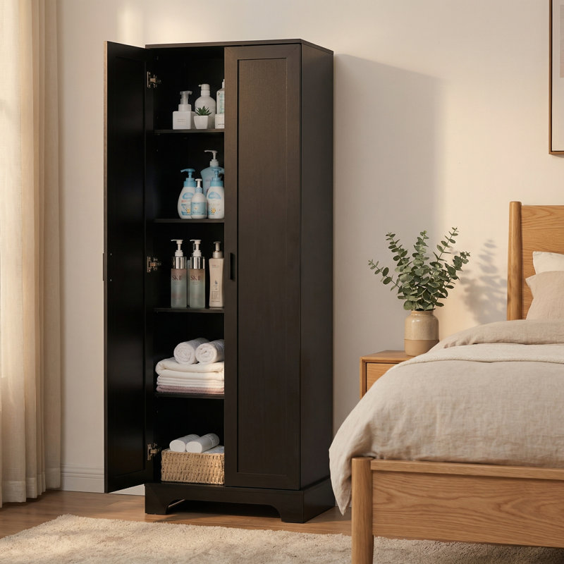 Armoire de rangement 71 po H avec tablette réglable et système de rangement multiple, Noir, noir, noir, noir