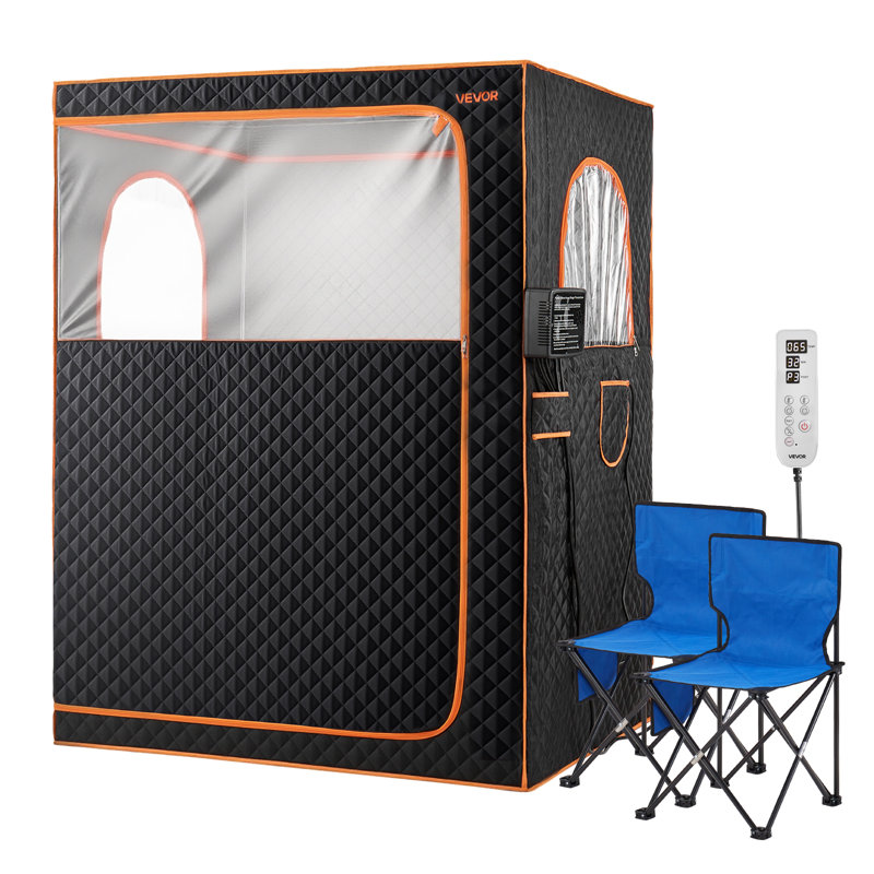 2 Person Portable Infrared Sauna Full Body Spa Tent with Chairs Black
