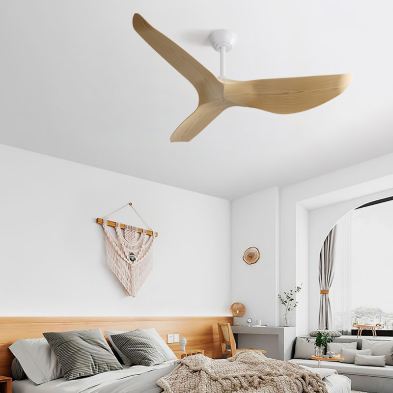 Ventilateur de plafond moderne à 3 pales de 52 po avec télécommande Kemp, 52", Naturel, Blanc