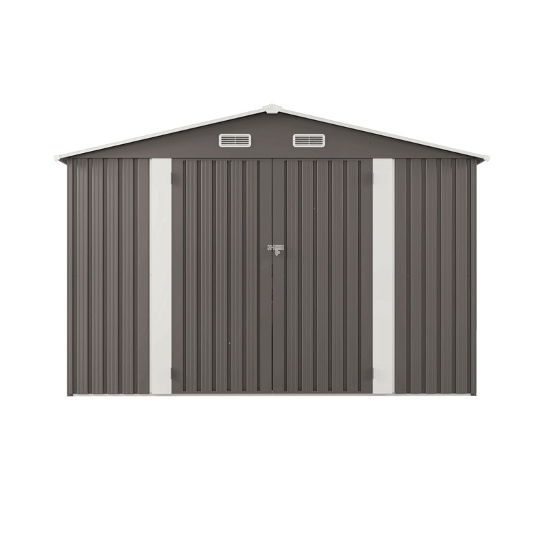 10X12ft Outdoor Storage Shed Large Metal Garden Shed With Double Door Two Window Waterproof Tool Shed For Backyard Patio Lawn Poolside ,Grey