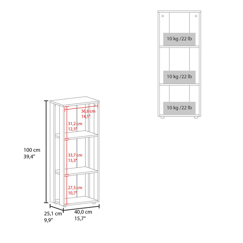 38,27 po de hauteur avec quatre bibliothèques - unité de rangement blanche pour espace de vie de 39 po, Blanc