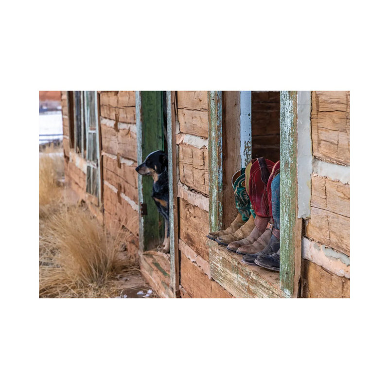USA, Wyoming Hideout Horse Ranch, Boots On Display by Hollice Looney - Gallery-Wrapped Canvas Giclée on Canvas