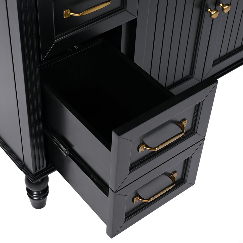 Meuble-lavabo noir avec tiroirs Dancy, Noir et or