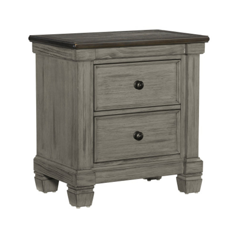 Table de chevet 2 tiroirs Rustic Charm en café et gris antique - mobilier de chambre classique