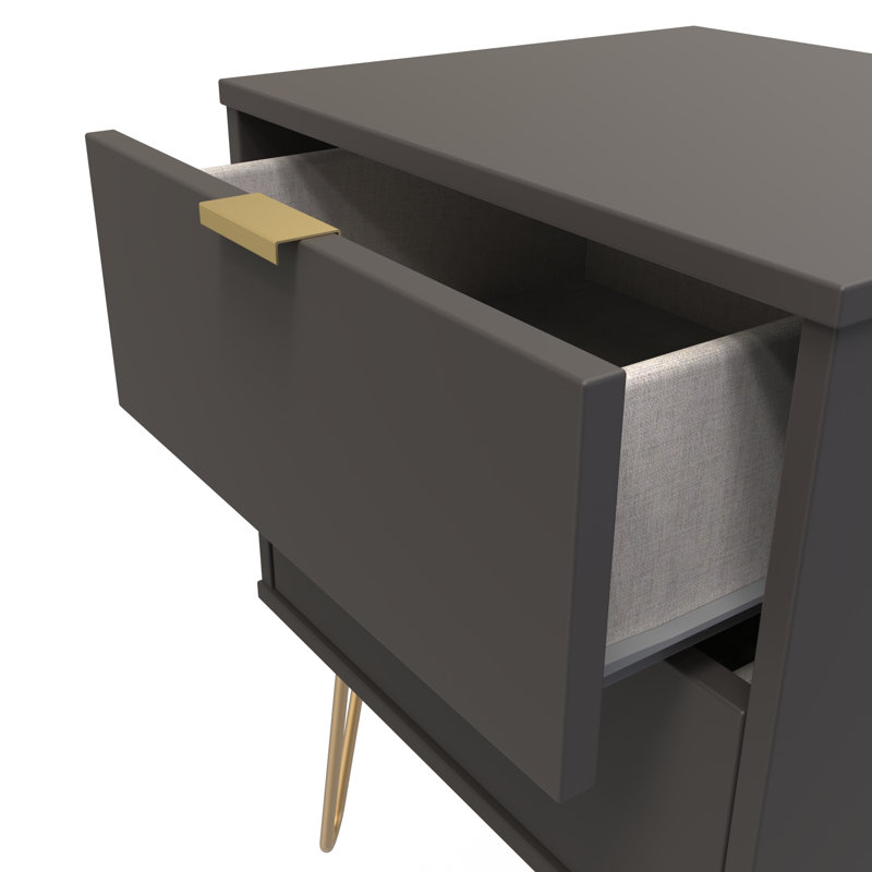 Turah 2 Drawer Bedside Cabinet (Ready Assembled), Graphite