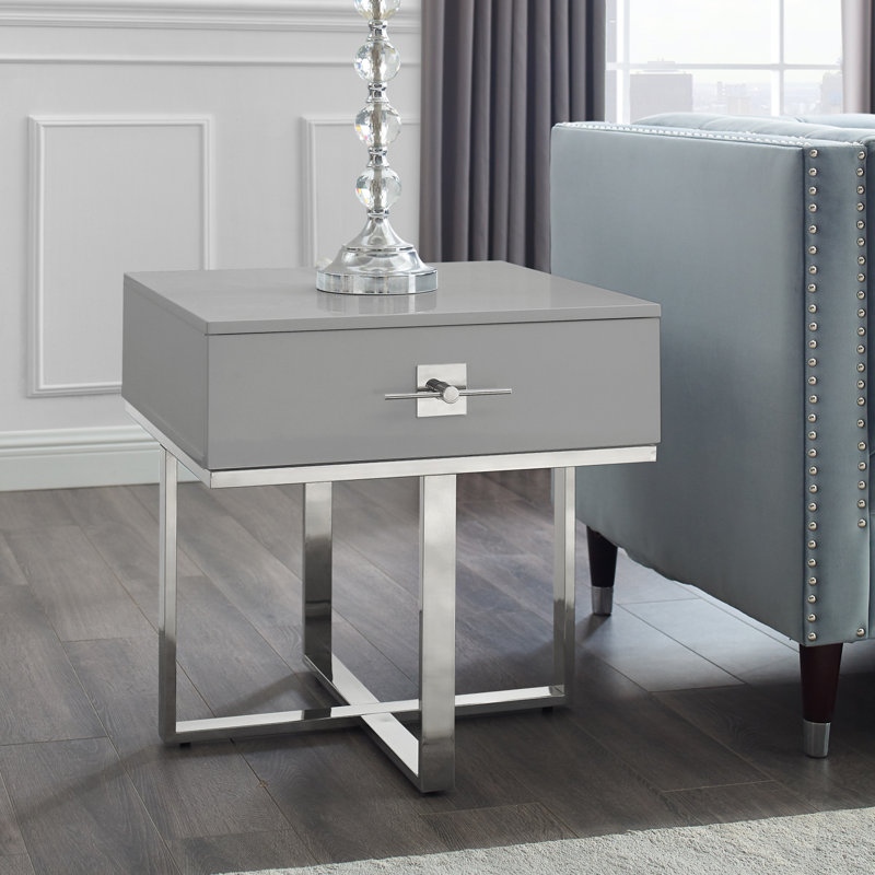 Table de bout avec rangement Plumeria, Gris clair / chrome