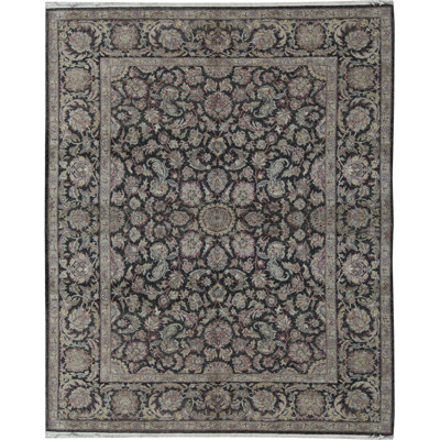 Tapis noir et noir de haute qualité noué à la main