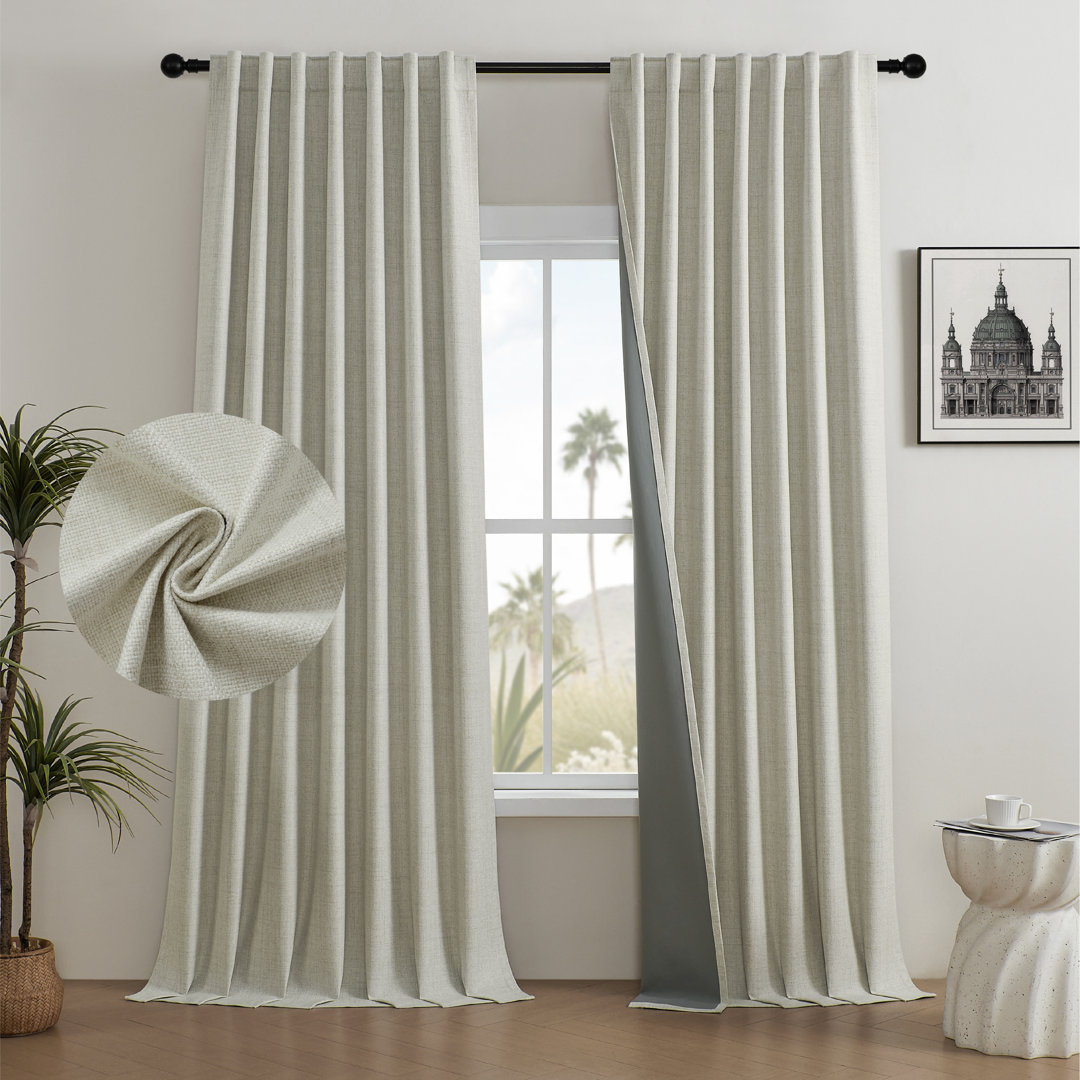 Leming 100% Polyester Burlap Blackout Curtains for Bedroom Back Tab Curtains 2 Panels Set (Set of 2) Ebern Designs Curtain 
