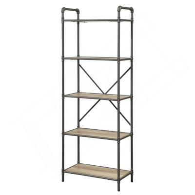 Antique Oak And Sandy Grey 5-Tier Bookcase