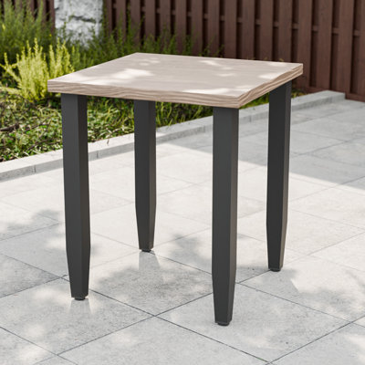 Table basse d'extérieur carrée en métal pour patio avec plateau en grain de bois