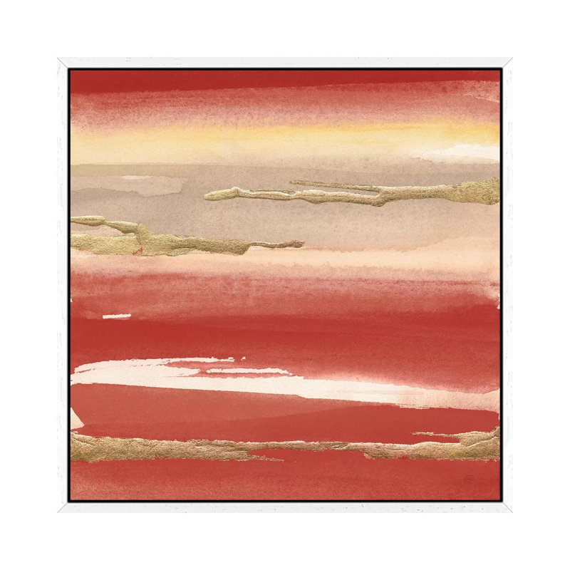 Gilded Red III by Chris Paschke - Painting on Canvas, White Framed Canvas, 45.72cm H x 45.72cm W x 3.81cm D
