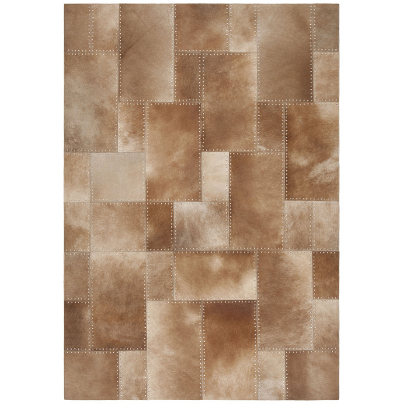 Tapis géométrique en cuir tissé à la main Studio, Rectangle de 5 pi x 8 pi