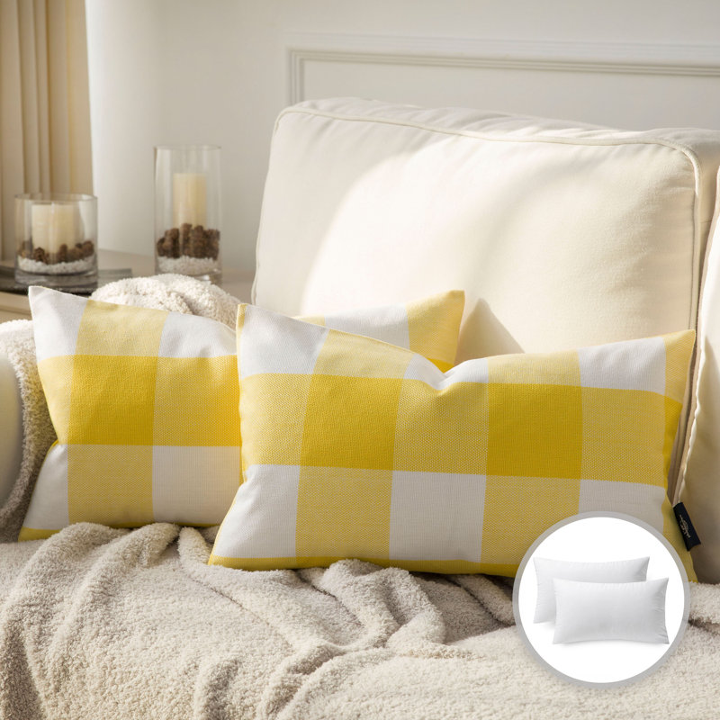 Buffalo Checker Collection Checkered Reversible Throw Pillow, Yellow/White