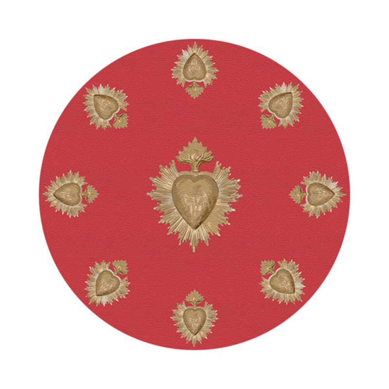Ex vote Vegan Leather Round Pebble Placemat, Crimson