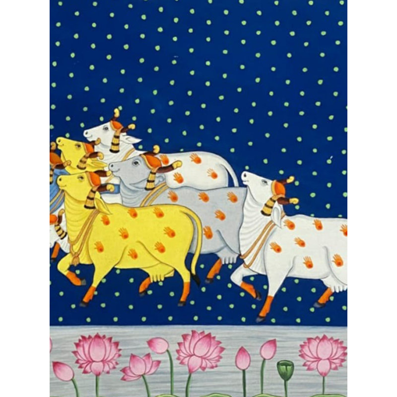Bouquet de vaches Pichwai | Couleur naturelle sur toile | Par Jagriti Bhardwaj