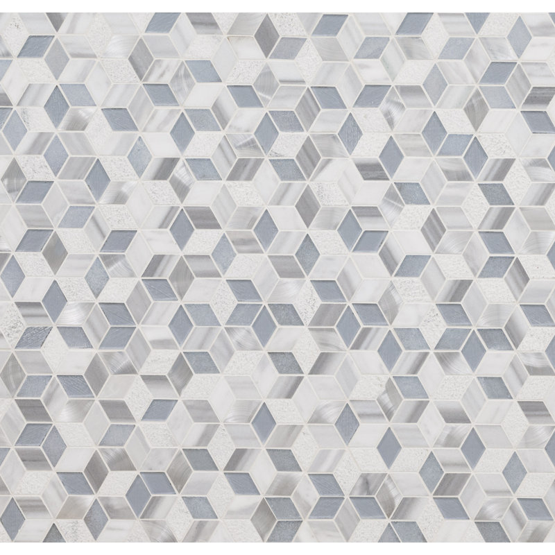 Alessio Cube 12 in. x 13 in. Glass, Stone and Metal Blend Mosaic Wall Tile