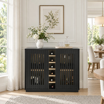 Mid Century Modern Fluted Buffet Cabinet With Wine Rack