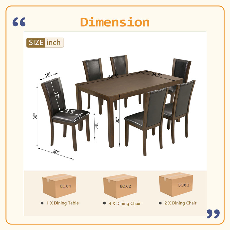 Ensemble de table à manger moderne 7 pièces avec 6 chaises rembourrées, ensemble de table à manger rectangulaire en bois pour 6 avec chaises, pour salle à manger, cuisine, restaurant