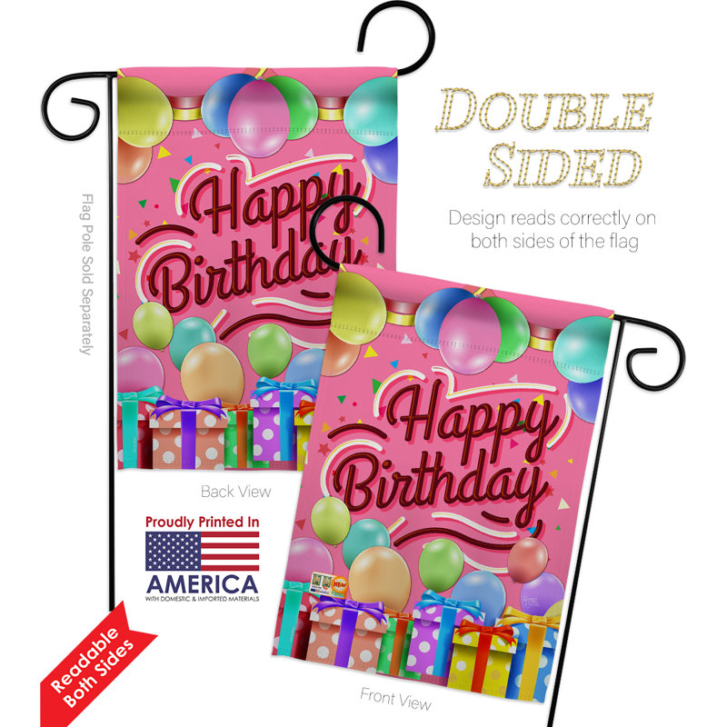 Ensemble de drapeaux de jardin en polyester 18,5 x 13 po Celebrate Happy Birthday - Impressions