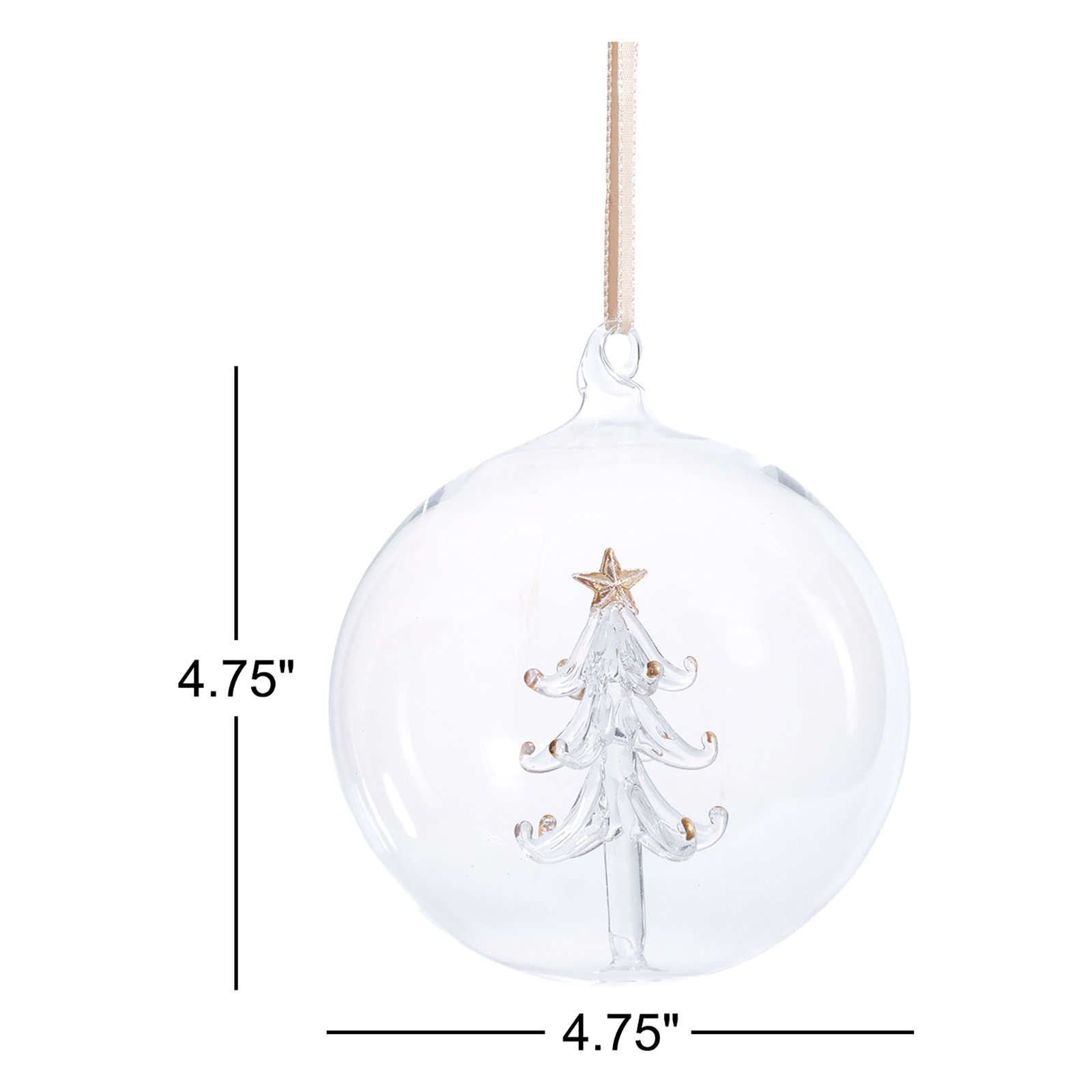 Clear Glass Ball Ornaments with Holiday Motif, 4.75" H x 4.75" W x 4.75" D ,  Set of 4
