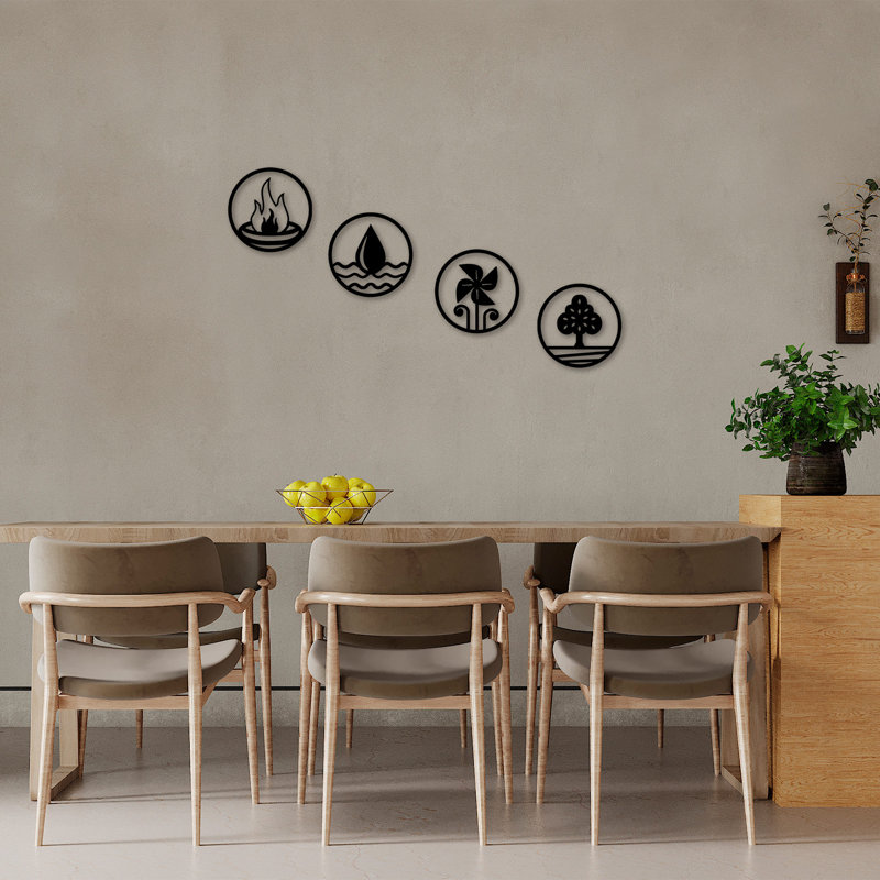 Decorative Metal Wall Accessory Set (4 Pieces), Black, 10.2 Inches Diameter | 100% Metal Construction, Thickness: 0.04 Inches | Modern Wall Art, Perfect for Home Decor & Living Spaces, Stylish and Durable Design