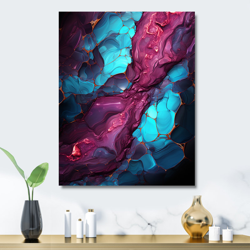Volcan de marbre bleu et mauve sans soudure I - décoration murale abstraite en métal, H 40 po x l 30 po x P 1,5 po