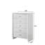 Commode contemporaine à 5 tiroirs avec finition blanche et boutons ronds contemporains, parfaite pour le rangement organisé dans les chambres et les salons.-114394916