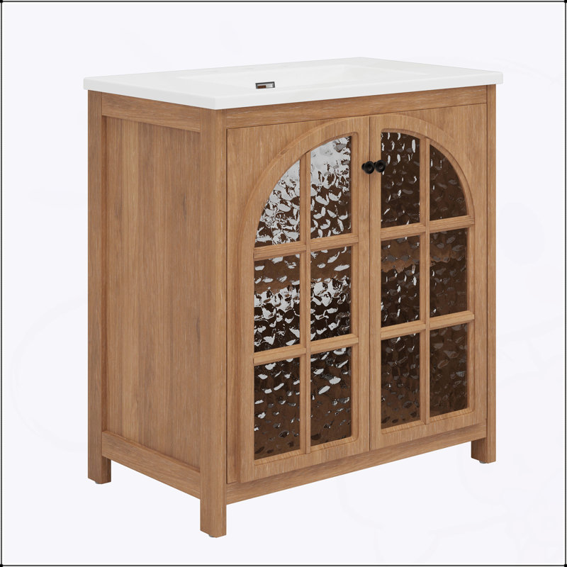 Meuble-lavabo de ferme de 31 pouces avec lavabo en céramique, design rustique rétro, poignées en bronze et portes à fermeture en douceur