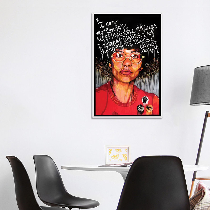 Angela Davis - impression d'art graphique, Pas de tapis, H 26 po x l 40 po x 1,5 po, Toile blanche encadrée