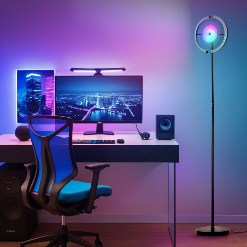 Hemion 72.8" RGB LED Black Torchiere Modern Floor Lamp with Remote Control and Foot Switch