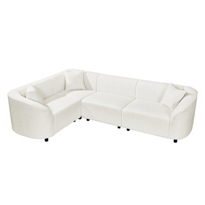 Canapé modulaire incurvé en forme de L de 104 po en blanc: moelleux à 4 places avec motif sculptural et tissu éponge de qualité supérieure - un luxe moderne pour une vie spacieuse