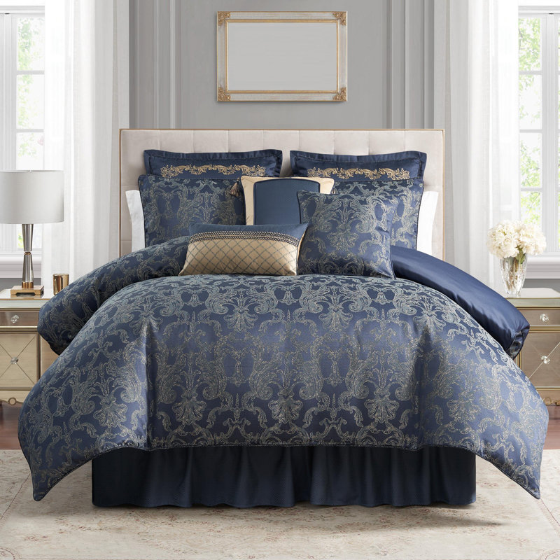 Ensemble d'édredon en satin de polyester Brennigan, Édredon de grande taille et 5 pièces supplément