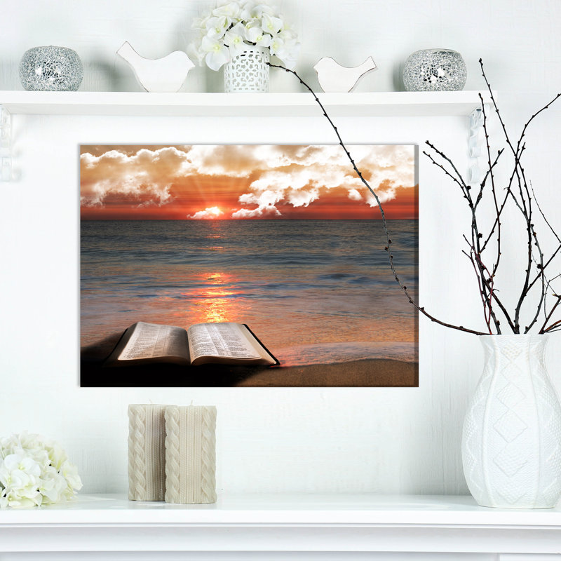 Religious Canvas Wall Art, Open Bible Spiritual Print - Open Bible, 12" H x 20" W x 1" D