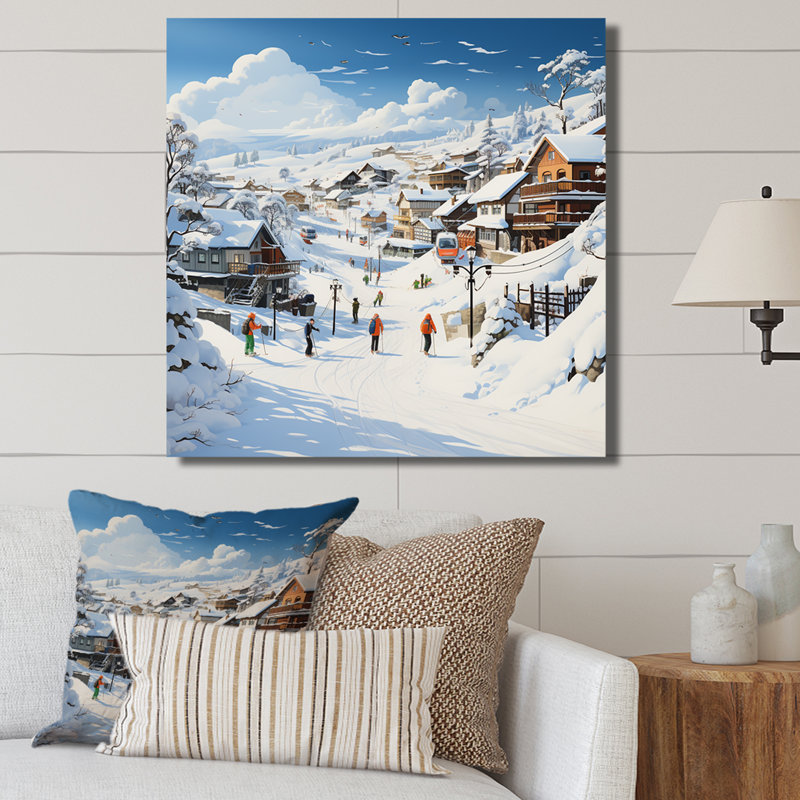 «Skiing Winter Village Horizon», art mural fruits, Toile tendue, 16" H x 16" W