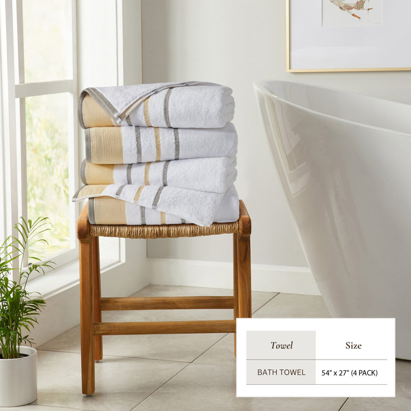 Deanthony Luxury Cotton Decorative, Gold/Gray, Bath Towels - 4 Pack