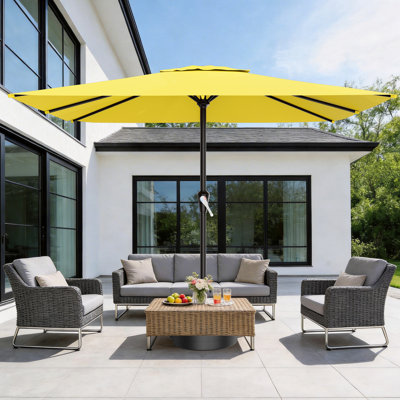 8×10FT All-Steel Rectangular Patio Umbrella, UPF 50+ UV Protection, Crank Handle, 8 Heavy Duty Ribs, Outdoor Market Umbrella for Garden, Pool, Backyard, Yellow
