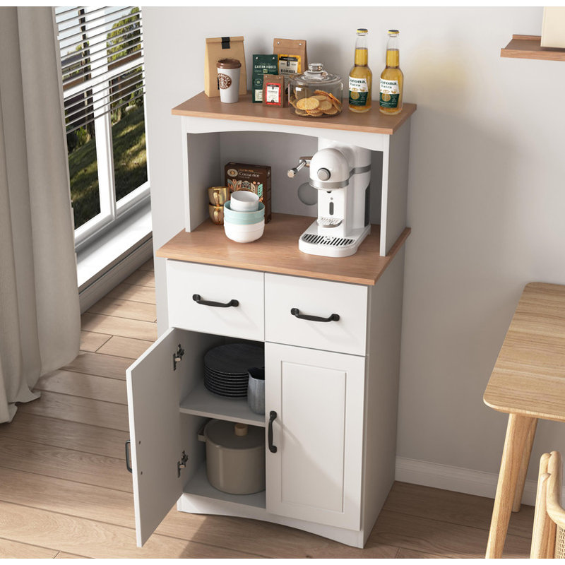 Armoire à micro-ondes en bois blanc avec rangement pour garde-manger et tiroir