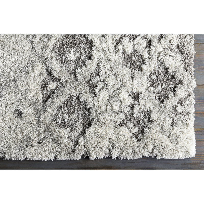 Rectangular Gray and White Synthetic Shag Rug