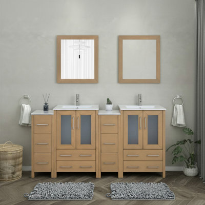  Modern 72" Double Bathroom Vanity Set with Mirror