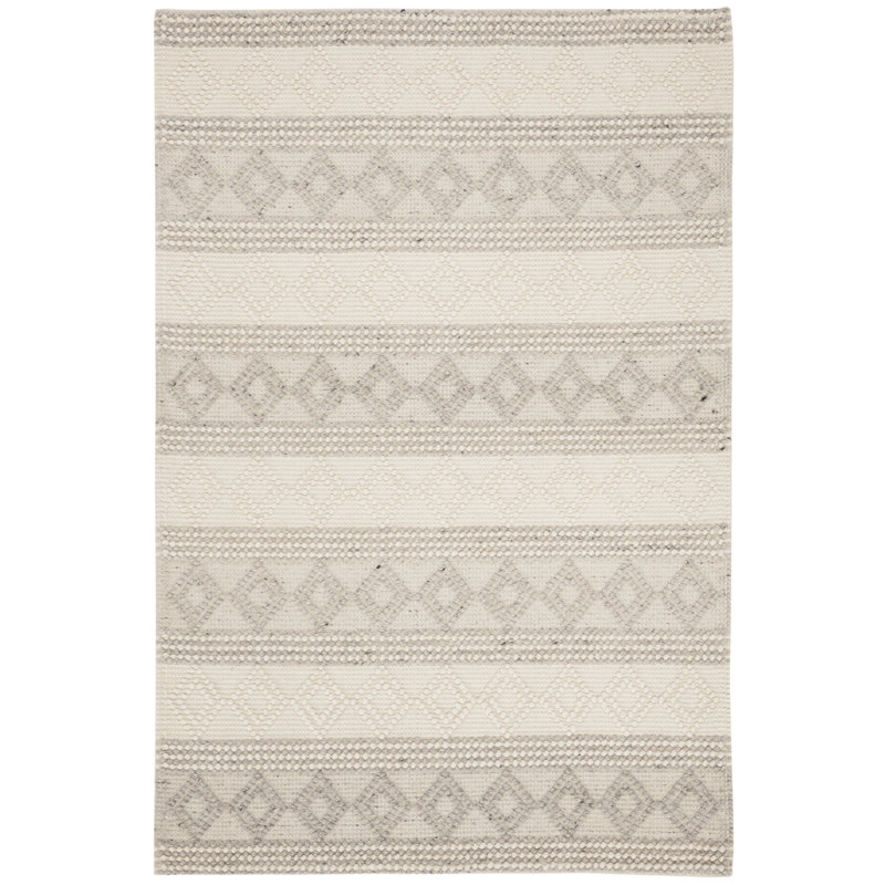 Diara Hand Woven Wool/Cotton Geometric Rug in Ivory/Gray, Rectangle 5' x 8'