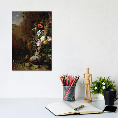 Tree Trunk Surrounded By Flowers, Butterflies And Animals, 1685 by Rachel Ruysch - Wrapped Canvas Painting