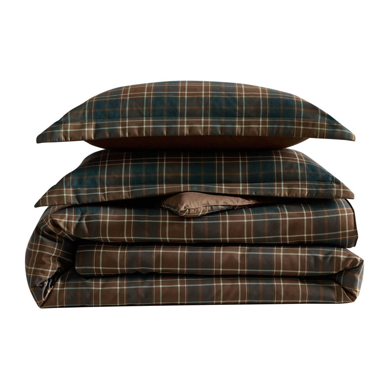 Eddie Bauer Huntley Plaid Reversible Brown Comforter Set, Queen Comforter + 2 Standard Shams