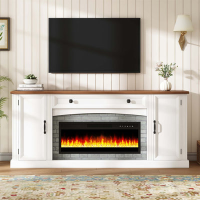 Meuble télé chauffant avec foyer électrique pour téléviseur de 70 à 70 po, armoire de ferme avec gestion des câbles et tablettes réglables