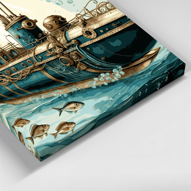 Transport, sous-marin, illustrations, toile brune, H 8 po x l 8 po