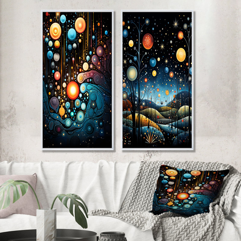 Cosmic Planets Dreams Landscape II - Fantasy, ensemble de 2 impressions sur toile, Cadre blanc, H 32 po x l 33 po
