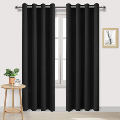 2 Thick Panels Room Darkening Blackout Curtains, Thermal Insulated Block Out Light Grommet Drapes