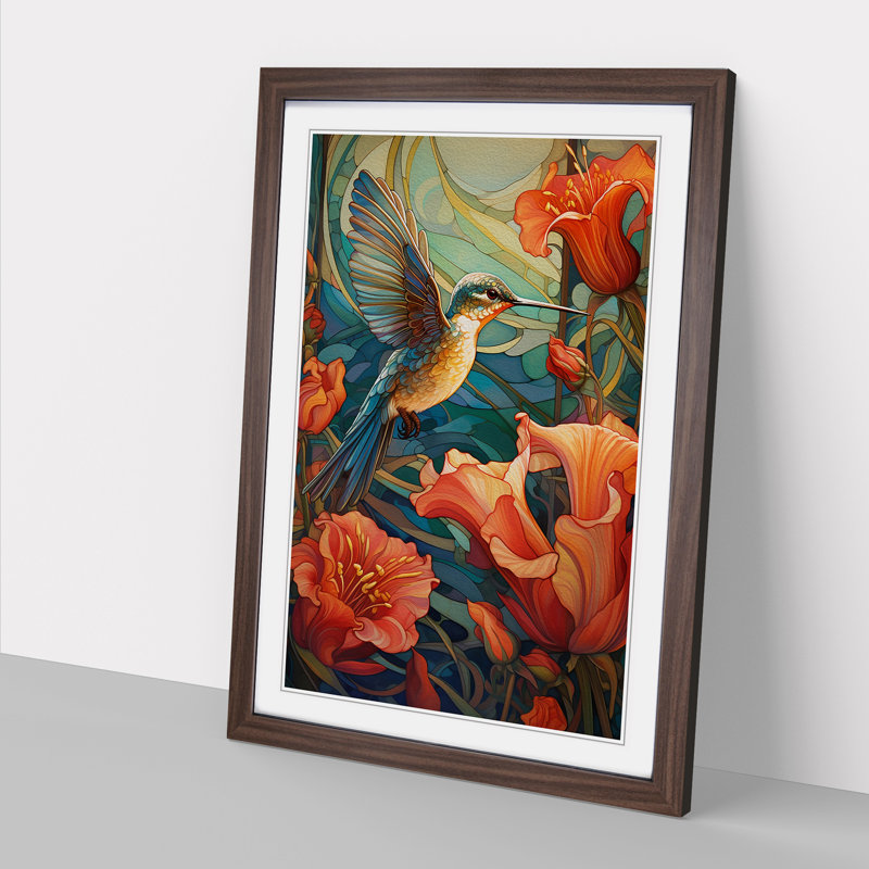 Hummingbird Nouveau No.2 - Framed Print, 34cm H x 25cm W x 2cm D, Walnut Framed