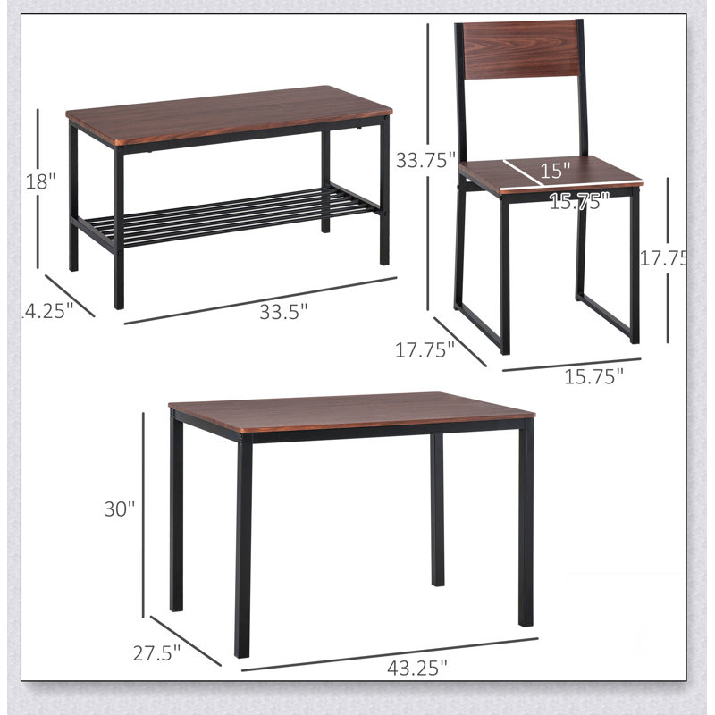 Ensemble de table de salle à manger 4 pièces avec banc, table de cuisine et chaises avec support de rangement