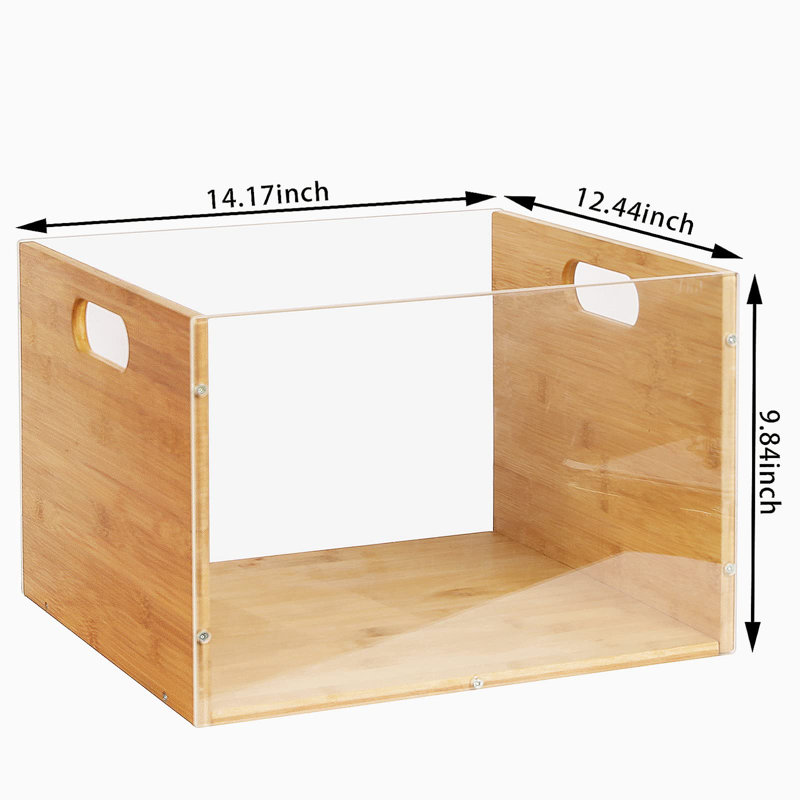 Clear File Box Organizer, Bamboo Hanging Folder Storage Boxes, Filing Crate Bin Holder With Handle For Home Office Desk, Letter Size